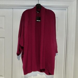 NWT ESKANDAR $2295 cashmere silk shawl collar CARDIGAN dark fuchsia OS